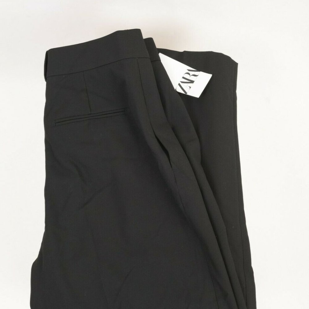 Zara Womens High Waisted Darted Trousers Black m - Picture 8 of 8